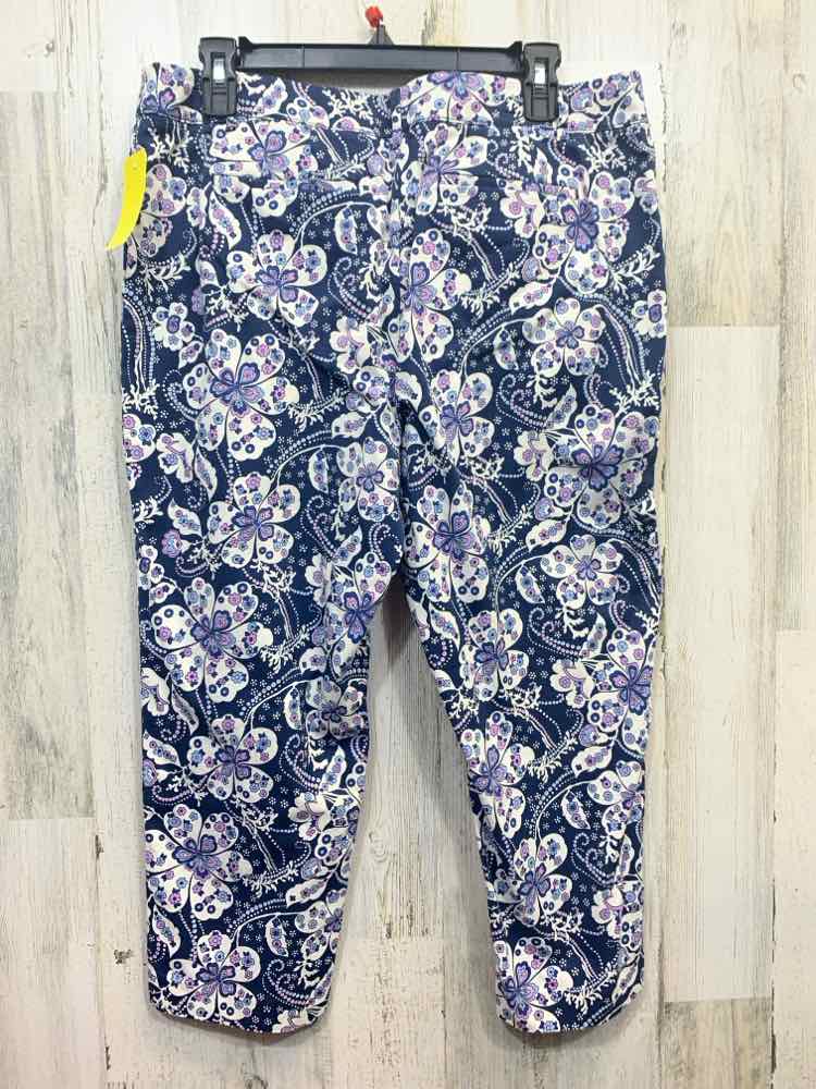 PRE-OWNED Size 12P TALBOTS BOTTOMS FLAT FRONT WHT/NVY/PRPL FLORAL CAPRI