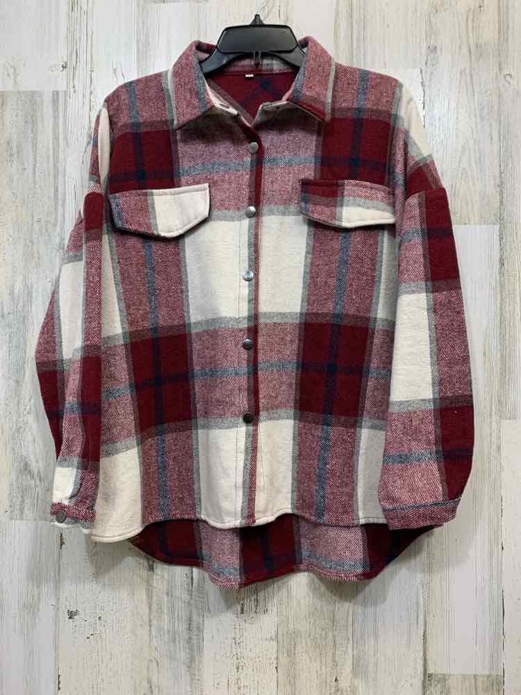 PRE-OWNED M Tops Size M WHT/BURG Plaid LONG SLEEVES Shirt