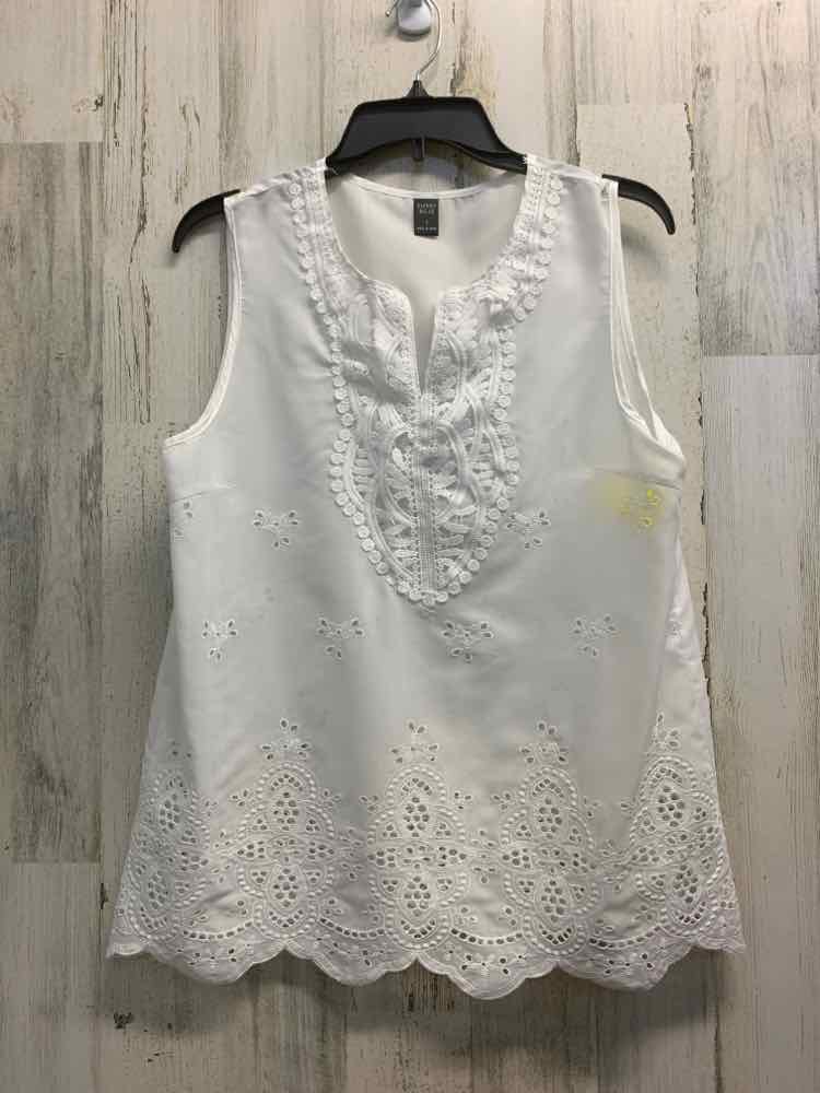 PRE-OWNED EMORY ROSE Tops Size L White Floral SLEEVELESS Blouse/WHITE FLORAL SLE