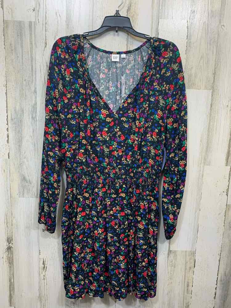 PRE-OWNED GAP Dresses and Skirts Size L BLACK/MULTI Floral LONG SLEEVE Dress/MIN