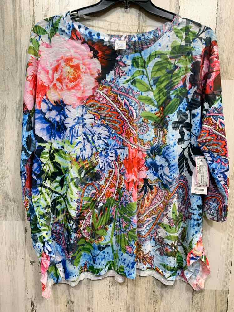 NWT TIME AND TRUE PLUS SIZES XXL Multi-Color PAISLEY & FLORAL SHIRT/