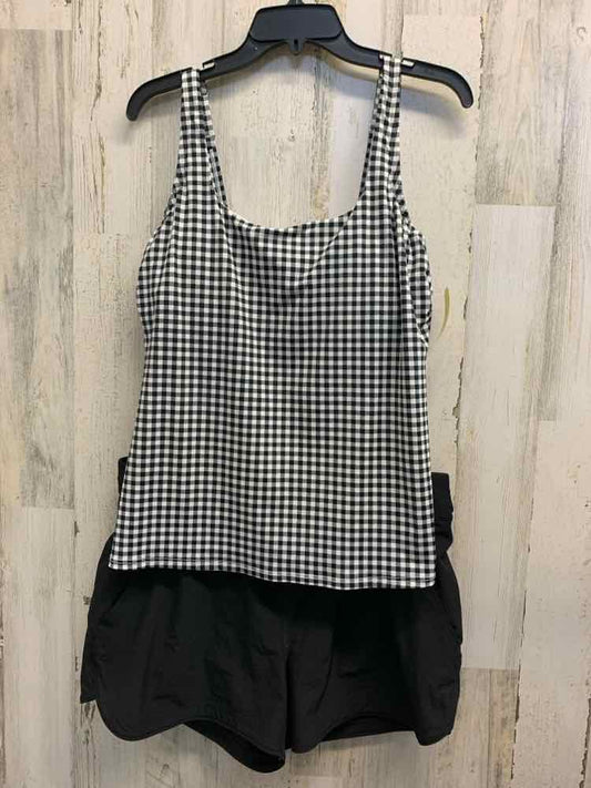 PRE-OWNED LANDSEND Swimwear Size 14 BLACK/WHITE GINGHAM 2PC Swimsuit/TANKINI AND