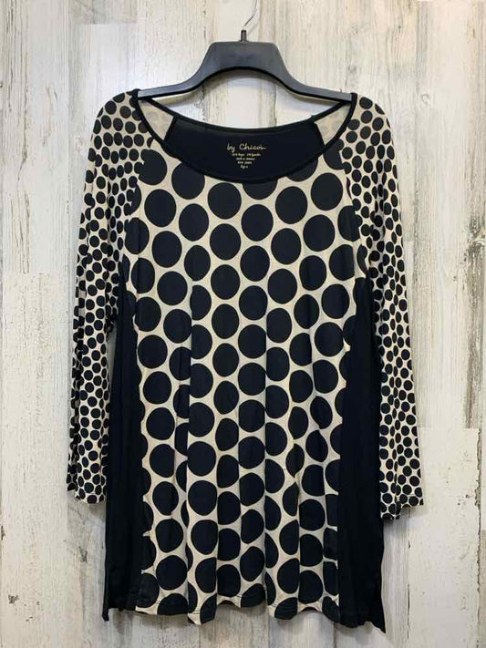 PRE-OWNED CHICOS Tops Size 2 BLACK/BEIGE CIRCLES LONG SLEEVES TOP/BLACK/BEIGE CI