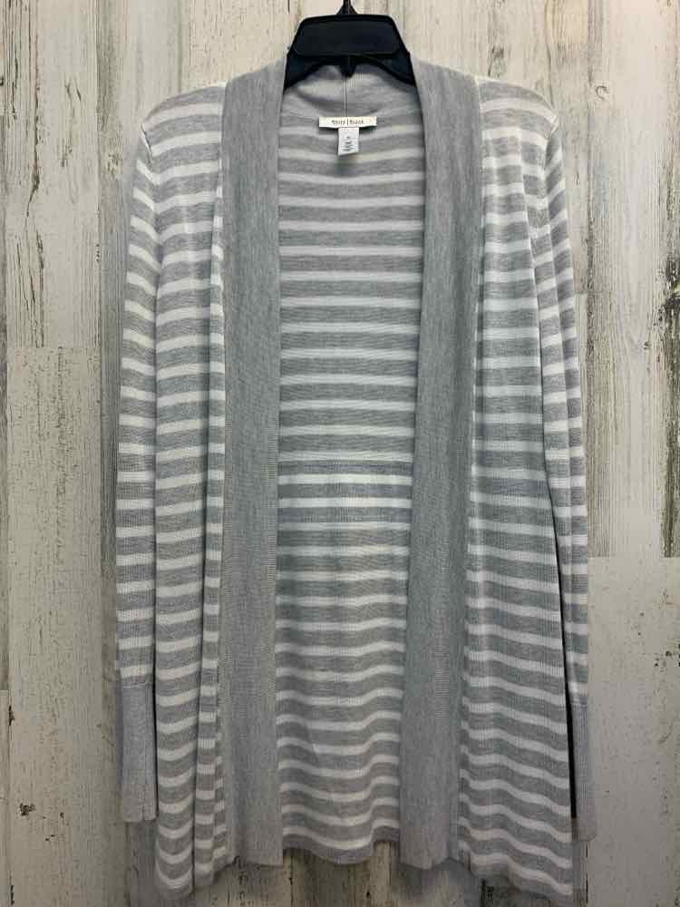 WHITE/BLACK MARKET Tops Size M GRAY/WHT Stripe DUSTER Cardigan
