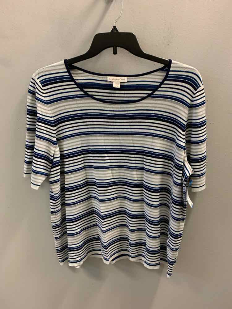 COLDWATER CREEK PLUS SIZES Size 2X BLU/WHT/NAVY Stripe SHORT SLEEVES TOP