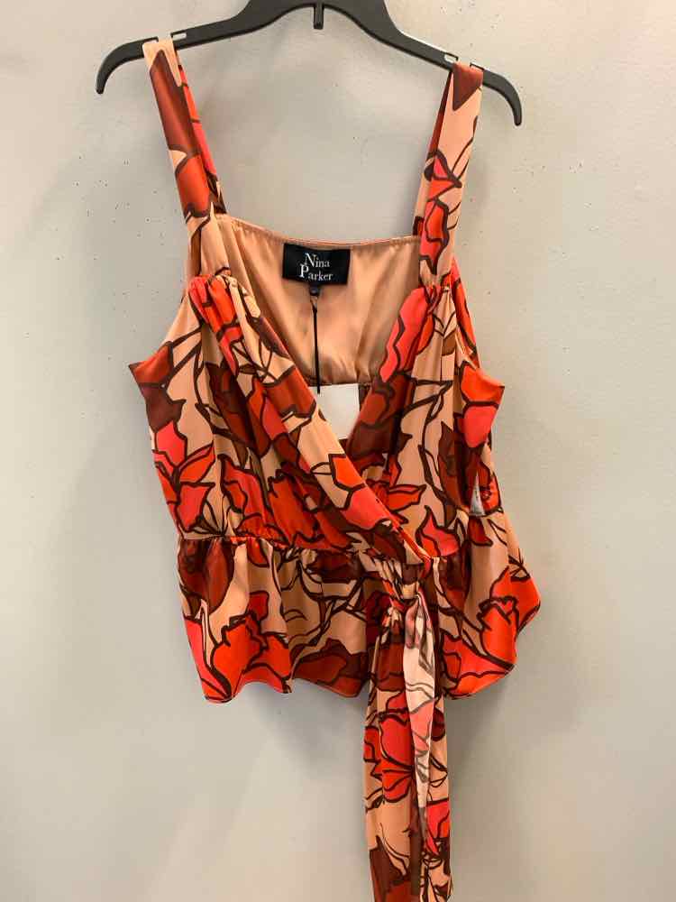 Size 3X NINA PARKER RUST/CORAL/ORANGE Floral CAMISOLE TOP