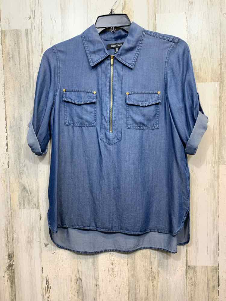 PRE-OWNED ELLEN TRACY Tops Size M Denim Denim DENIM DENIM 3/4 SLEEVE Blouse/DENI