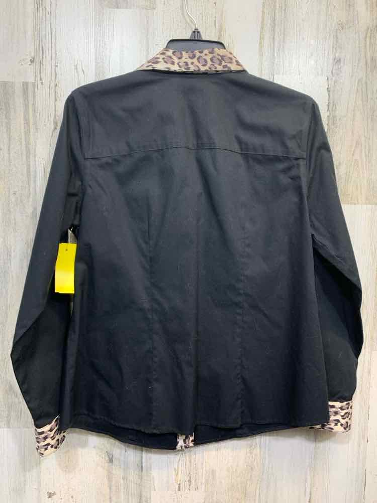 PRE-OWNED CHICOS Tops Size 1 BLACK/BROWN/BIEGE CHEETAH BUTTON UP TOP/BLACK BUTTO