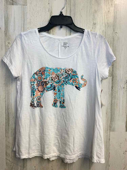 CROWN & IVY Tops Size S WHT/AQUA/BLK/PNK ELEPHANT T-SHIRT T-shirt