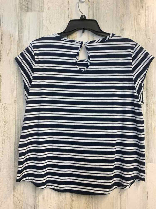 PRE-OWNED NAUTICA Tops Size L BLUE/WHITE Stripe SHORT SLEEVES TOP/STRIPPED NAVY