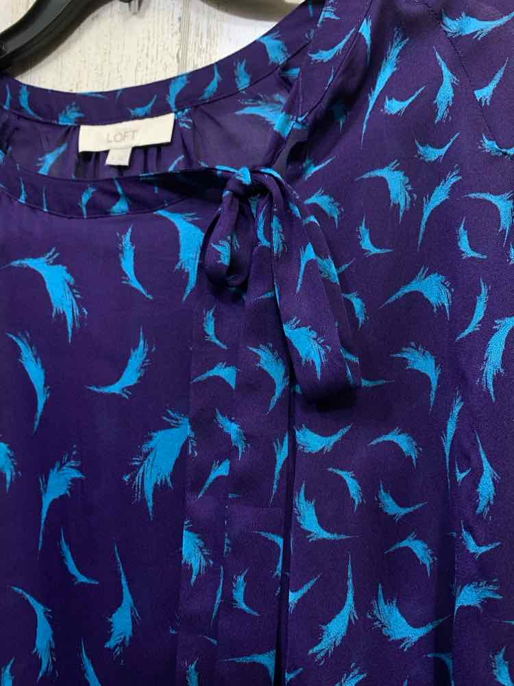 PRE-OWNED LOFT Tops Size S PRP/TEAL Print SHEER Blouse