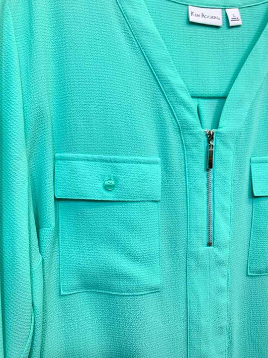 PRE-OWNED KIM ROGERS Tops Size L MINT GREEN TAB SLEEVE Blouse