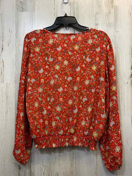 PRE-OWNED COUNTER ART Tops Size L Red Floral LONG SLEEVES TOP/WHT/YLOW/BLUE ELAS