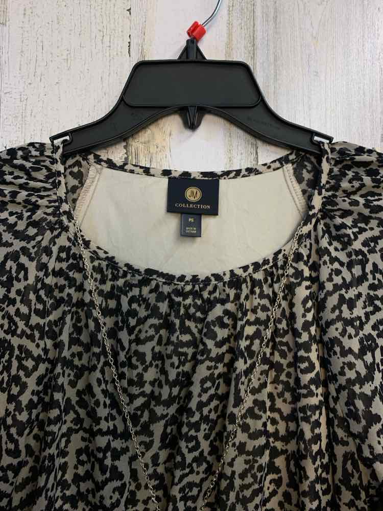 NWT JM COLLECTION Tops Size PS TAN/BLK LEOPARD LONG BACK TOP/TOP W/NECKLACE