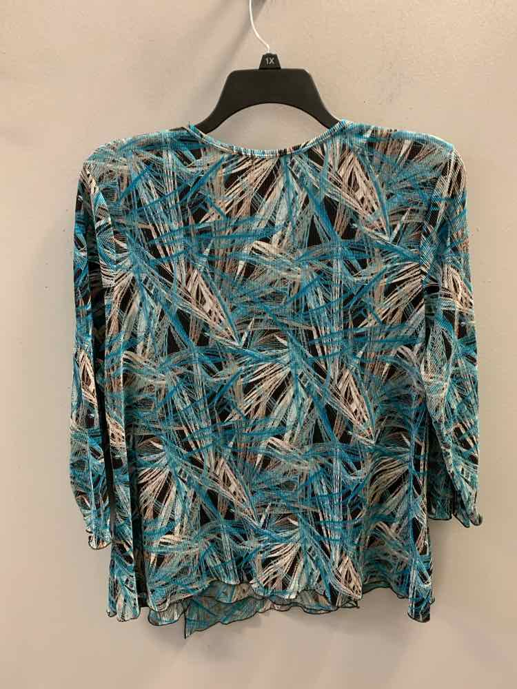 DRESS BARN PLUS SIZES Size 18/20 AQUA/BRN/WHT ABSTRACT 3/4 LENGTH TOP