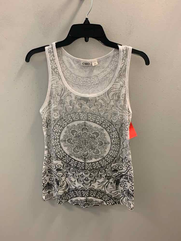 CATO Tops Size M WHT/GRAY MANDALA SLEEVELESS TOP