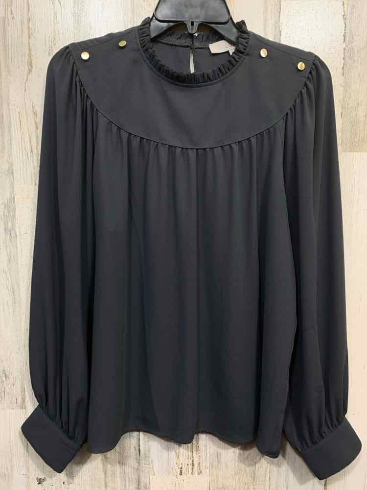 PRE-OWNED LOFT Size M Gray MOCK NECK Solid LONG SLEEVES SHOULDER BUTTONS BLOUSE