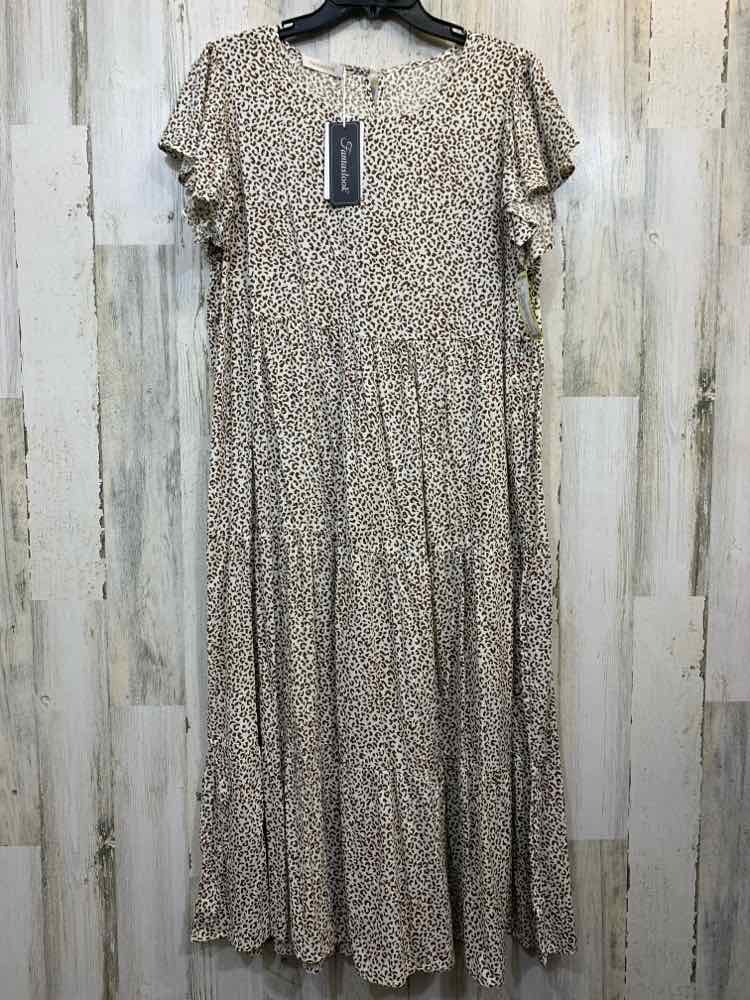 NWT FANTASLOOK Dresses and Skirts Size L CREAM/BROWN CHEETAH TIERED Dress/CHEETA