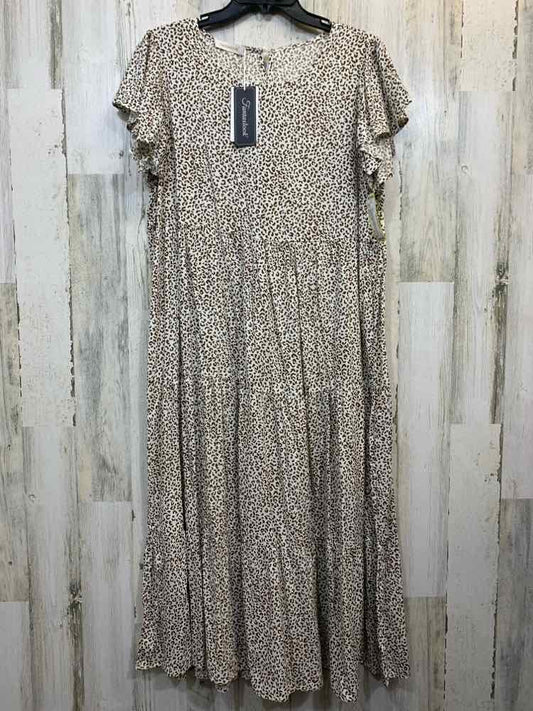 NWT FANTASLOOK Dresses and Skirts Size L CREAM/BROWN CHEETAH TIERED Dress/CHEETA