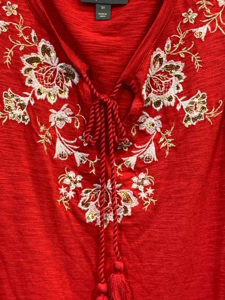 NWT STYLE & CO Size 3X PLUS SIZES Red 3/4 SLEEVE Blouse