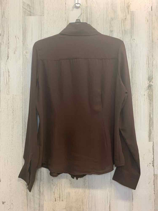 PRE-OWNED OLEG CASSINI Tops Size 14 Brown RUFFLES LONG SLEEVES TOP/LONG SLEEVE B