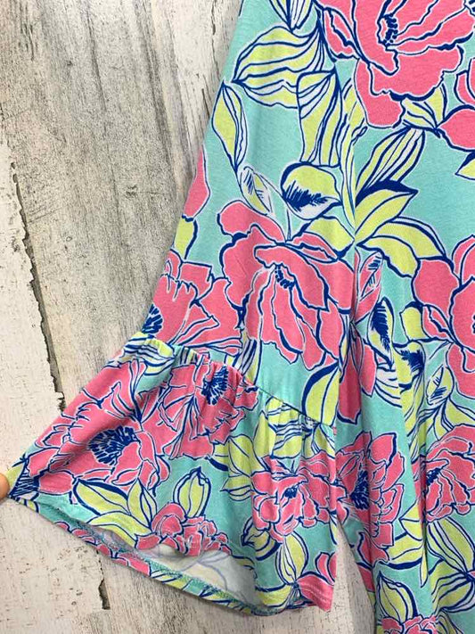 PRE-OWNED RUBY ROX Tops Size PL AQUA/PNK/YLW Floral 3/4 SLEEVE Blouse