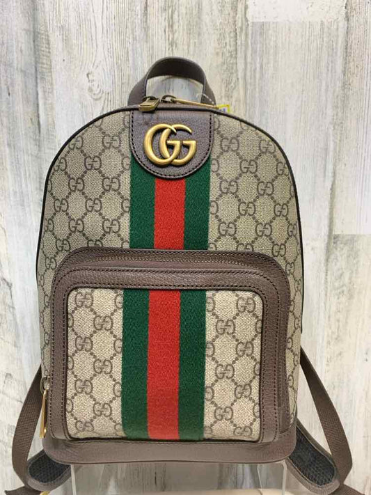 PRE-OWNED GUCCI BROWN/RED/GREEN Size 9.0" X 11.0" X 4.0" Handbag/GUCCI SMALL BAC