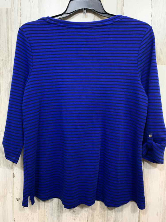 PRE-OWNED KIM ROGERS Tops Size L Blue LINES 3/4 SLEEVE Blouse