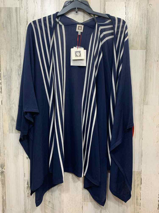 NWT ANNE KLEIN Tops Size L NAVY/WHITE STRIPES SHORT SLEEVES Cardigan/NAVY/WHITE