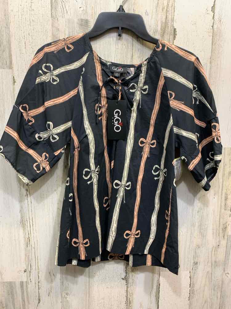 NWT GIGIO Tops Size S BLACK/PINK/WHITE BOW Blouse