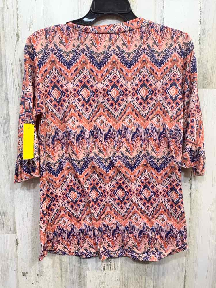 PRE-OWNED LOMON Tops Size M CORAL/BLUE Polyester Blend Geometric Blouse
