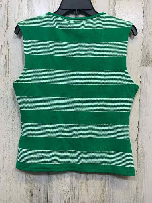 NWT BISHOP + YOUNG Tops Size M GREEN/WHITE STRIPES SLEEVELESS TOP/SCOOP NECK