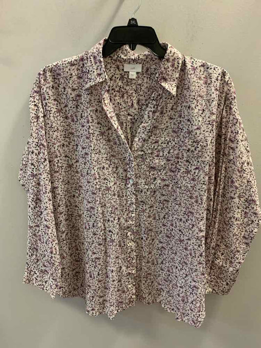 J JILL Tops Size L LAVENDER/WHT/BLK Floral LONG SLEEVES TOP