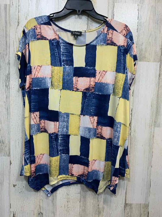 PRE-OWNED LINKS Tops Size XL Multi-Color ABSTRACT SHORT SLEEVES TOP