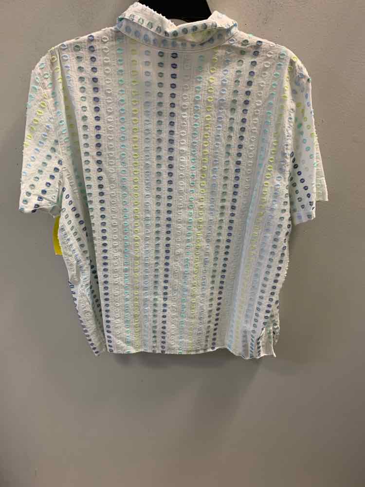 ALFRED DUNNER Tops Size L WHT/GRN/BLU DOTS TOP