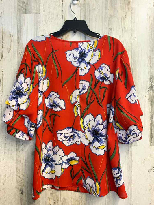 NY COLLECTION Tops Size L RED/WHT/PURP Floral SHORT SLEEVES TOP