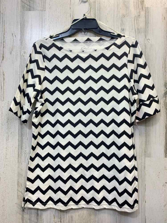 KIM ROGERS Size L WHT/BLK SS TOP CHEVRON ZIGZAG