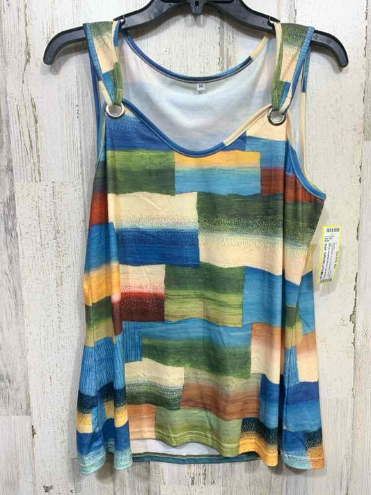 PRE-OWNED Size GRN/BLU/YLW Patchwork TANK  /METAL GROMMET DETAIL ON STRAPS