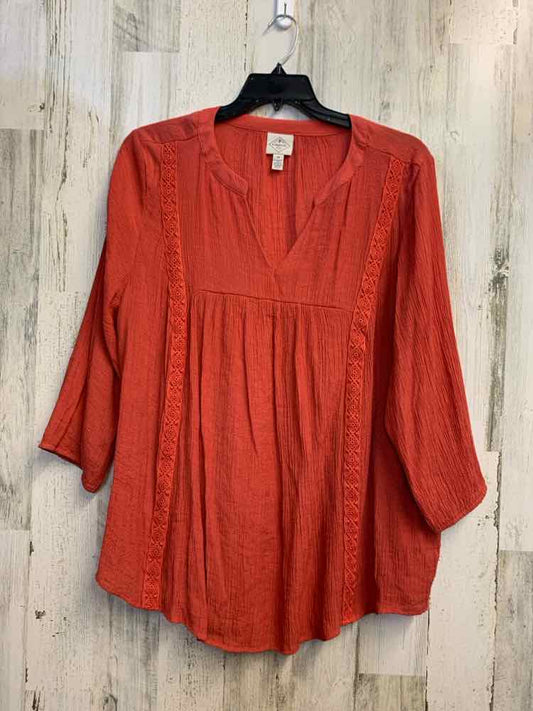PRE-OWNED ST JOHN BAY PLUS SIZES Size 2X Pumpkin 3/4 SLEEVE TOP/HIGH WAIST/V NEC