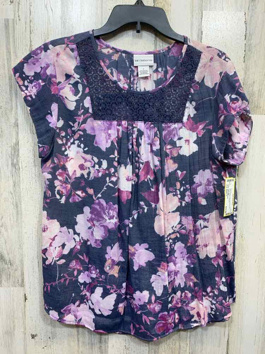 PRE-OWNED LIZ CLAIBORNE Tops Size L BLK/BGE/PNK Floral SHORT SLEEVES Blouse