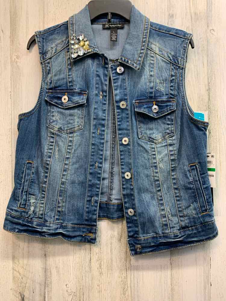 NWT INC Tops Size L Blue Denim VEST Vest
