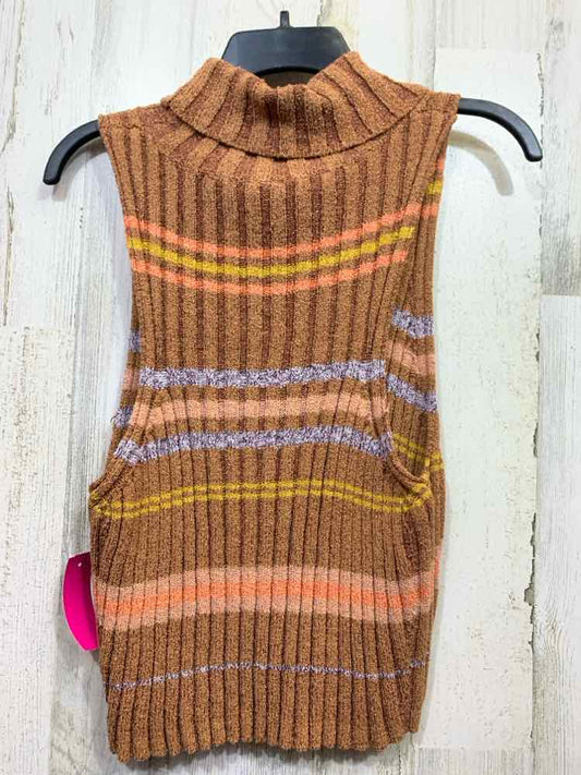 PRE-OWNED FREE PEOPLE Size L  BRN/BLU Stripe SLEEVELESS RIBBED SWEATER