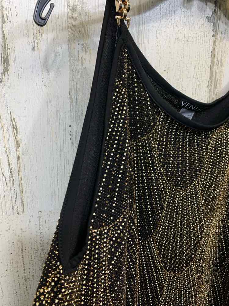 PRE-OWNED VENUS Tops Size XL BLACK/GOLD STUDS COLD SHOULDERS TOP/BLACK/GOLD STUD