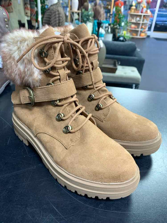 NWT SUN & STONE SHOES Shoe Size 8.5 Brown ANKLE BOOTS BUCKLE FRONT ORLENAAF FUR