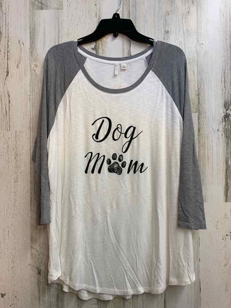 NWT CATO Tops Size L WHT/GRAY 3/4 LENGTH TOP