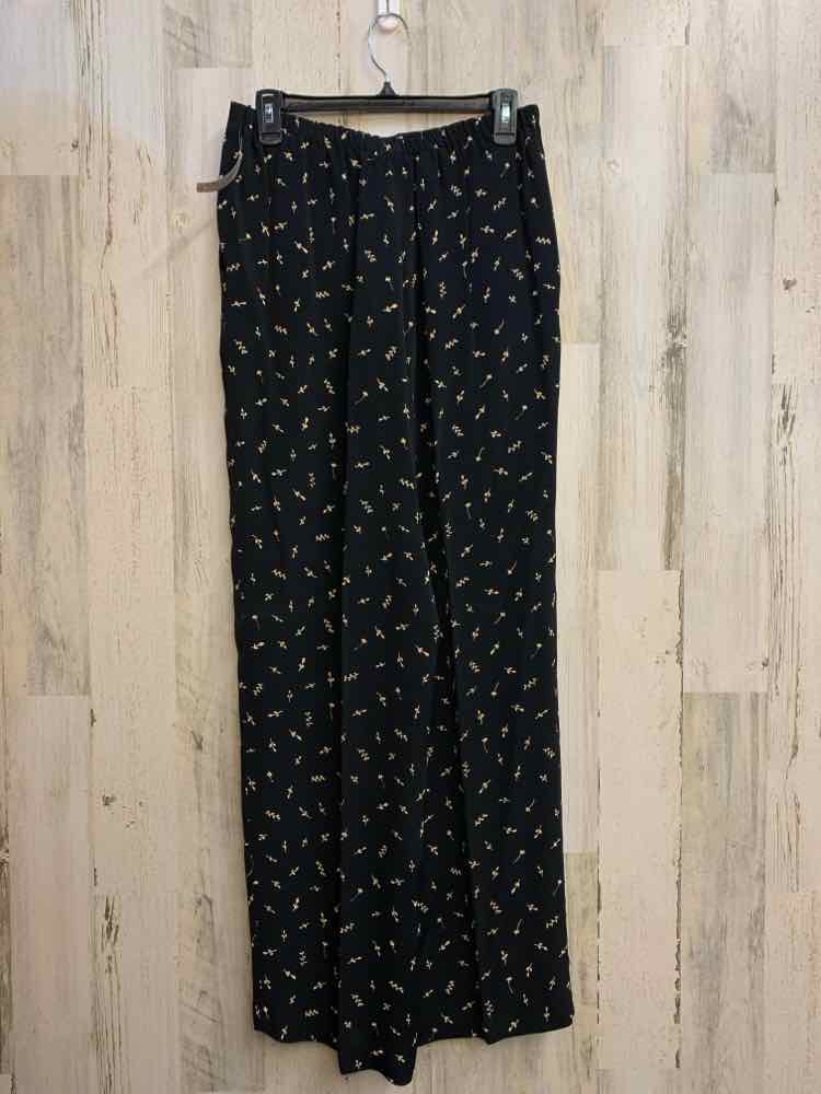 PRE-OWNED Size 12 CAROLE LITTLE BOTTOMS BLK/GOLD LEAVES WIDE LEG Pants