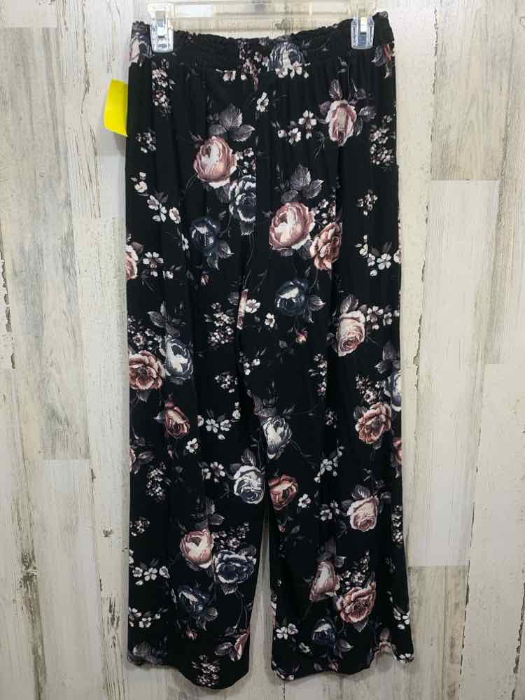 PRE-OWNED Size M LULAROE BOTTOMS WHT/BLK/PNK Floral WIDE LEG Pants