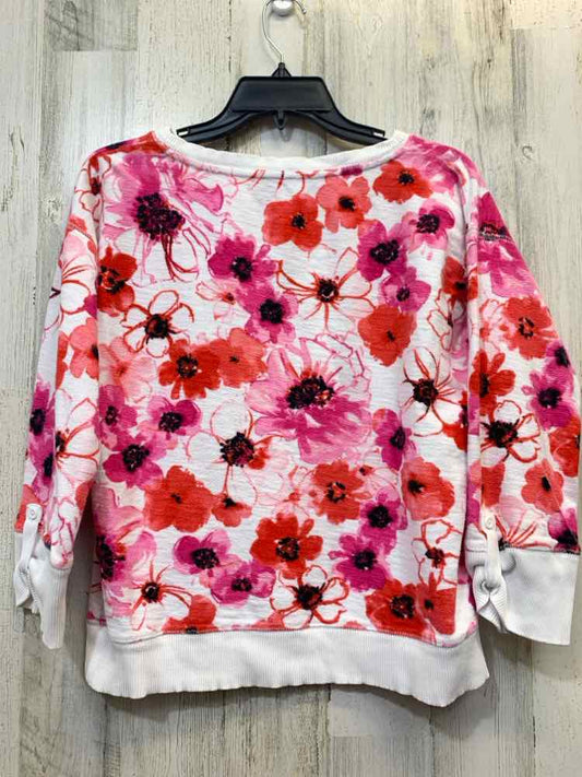 PRE-OWNED JNY Tops Size M WHITE/RED/PINK Floral SWEATER Sweater/WHITE/RED/PINK F
