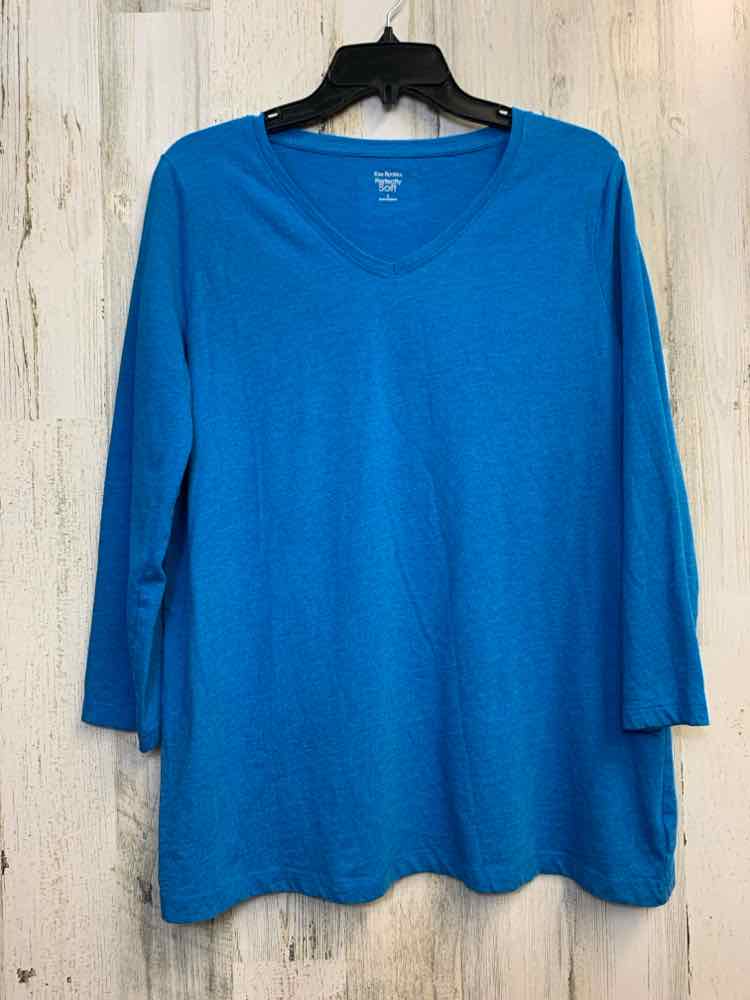PRE-OWNED KIM ROGERS Tops Size L BRIGHT BLUE Solid LONG SLEEVES TOP/LONG SLEEVE