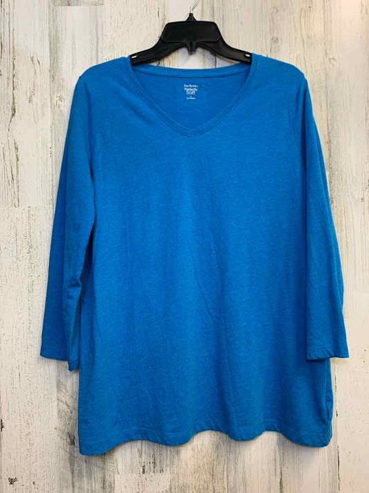 PRE-OWNED KIM ROGERS Tops Size L BRIGHT BLUE Solid LONG SLEEVES TOP/LONG SLEEVE